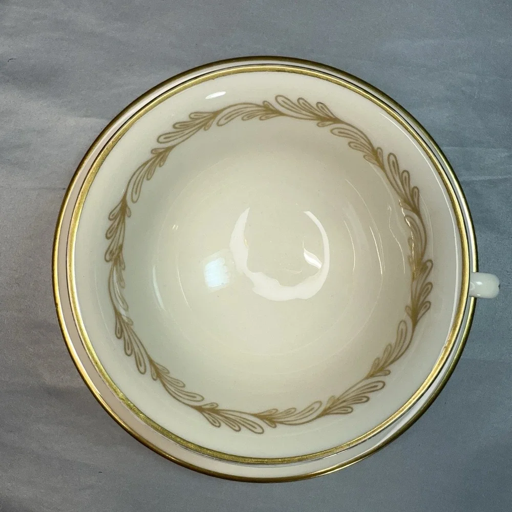 Tiffany & Co Gold Laurel Teacup and Saucer Set Cream Porcelain Japan‎ Gilt Rim